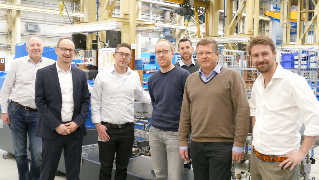 Coperion and RenCom team during project kick-off meeting in Stuttgart, Germany (from left to right: David Watmore, Peter von Hoffmann (both Coperion), Johan Verendel, RenCom, Stefan Hirsch, Levin Batschauer, Jörg Prochaska (all Coperion), Christopher Carrick (RenCom)